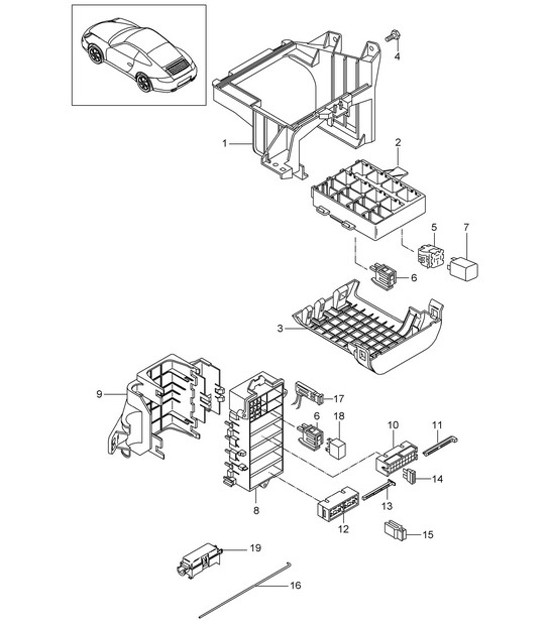 Diagram 902-000 Porsche 997 (911) MK2 2009-2012 Materiale elettrico