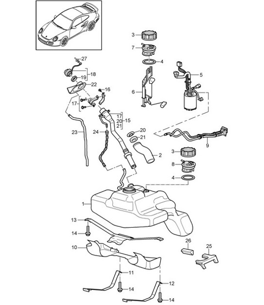 Diagram 201-000 Porsche 997（911）MK2 2009-2012 燃油系统、排气系统