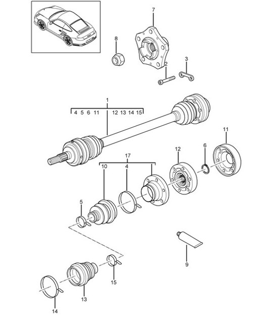 Diagram 501-005 Porsche 997 (911) MK2 2009-2012 Asse posteriore