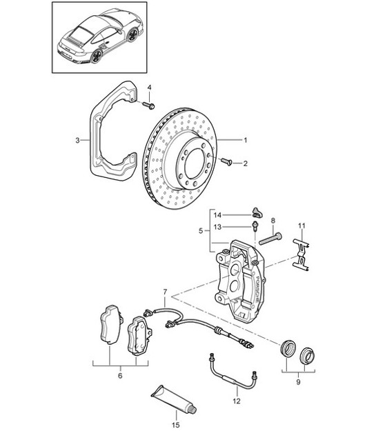 Diagram 603-001 Porsche 997 (911) MK2 2009-2012 Wielen, Remmen