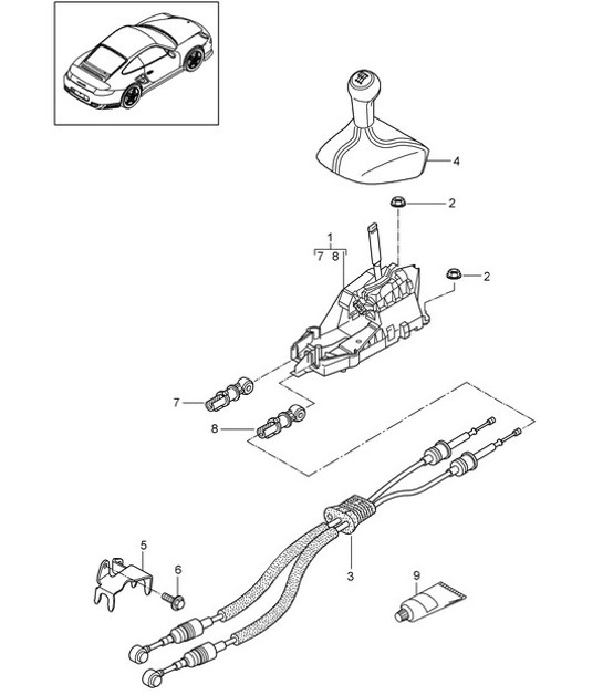 Diagram 701-000 Porsche 997 (911) MK2 2009-2012 Hand Lever System, Pedal Cluster 