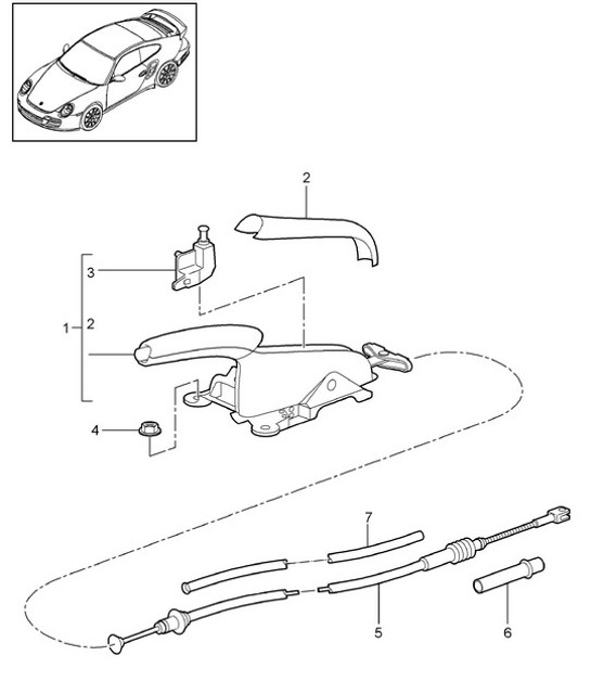 Diagram 701-005 Porsche 997 (911) MK2 2009-2012 Sistema a leva manuale, gruppo pedali 