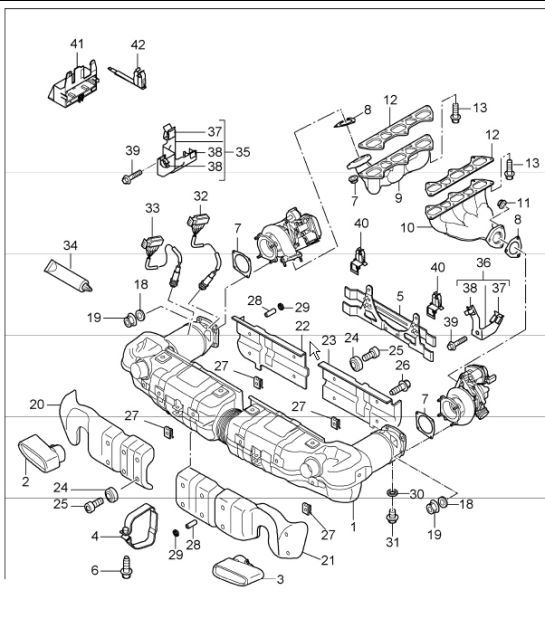 Diagram 202-00 Porsche 997 (911) MK1 2005-2008 Fuel System, Exhaust System