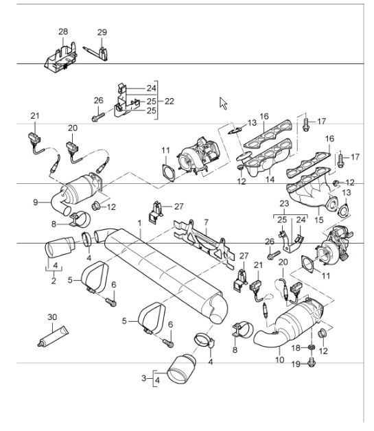 Diagram 202-02 Porsche 997 (911) MK1 2005-2008 Kraftstoffsystem, Abgassystem