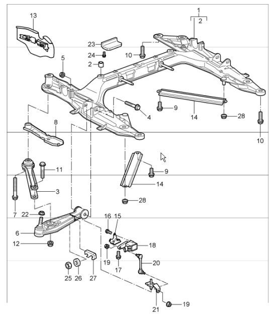 Diagram 401-00 Porsche 997 (911) MK1 2005-2008 Vooras, besturing 