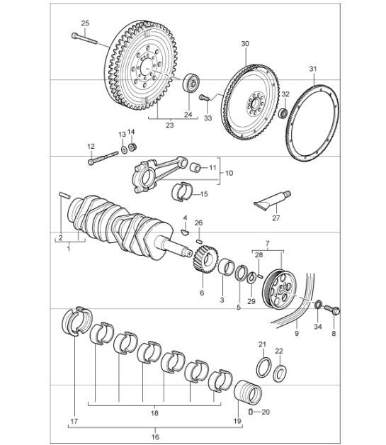 Diagram 102-00 Porsche 996 (911) (1997-2005) Motor