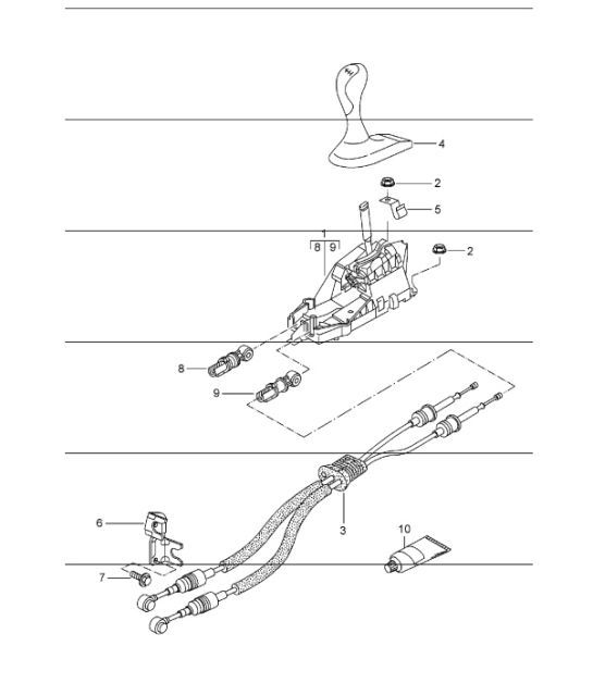 Diagram 701-00 Porsche 996 (911) (1997-2005) Système de levier manuel, groupe de pédales 