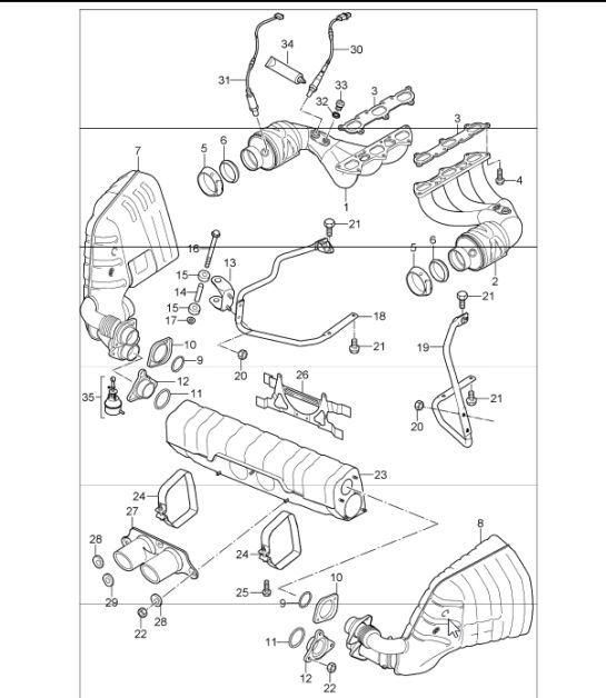 Diagram 202-01 Porsche 997 (911) MK1 2005-2008 Fuel System, Exhaust System