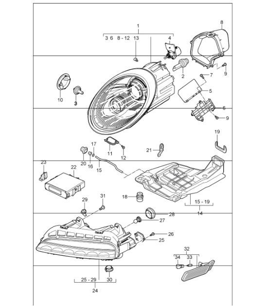 Diagram 905-02 Porsche 997 (911) MK1 2005-2008 Electrical equipment